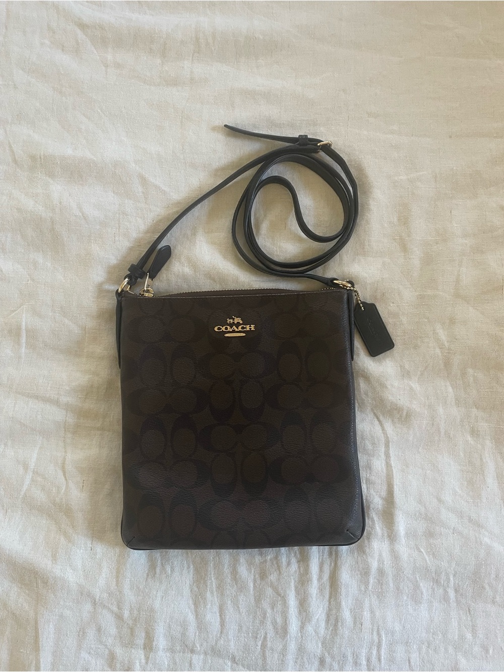 COACH Brown Signature Crossbody Bag - Classic Leather Carry with Gold Hardware